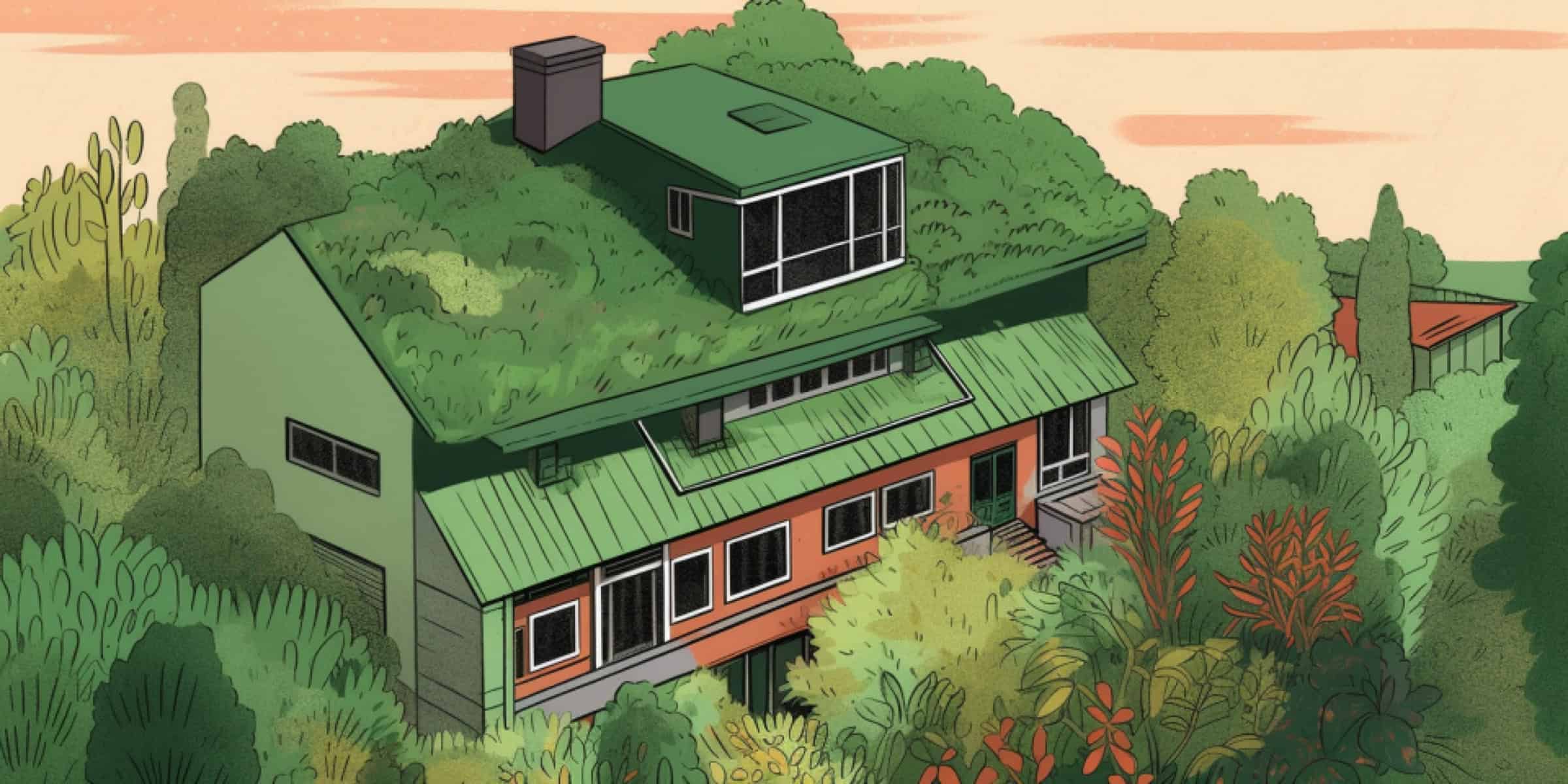 Green roof house illustration