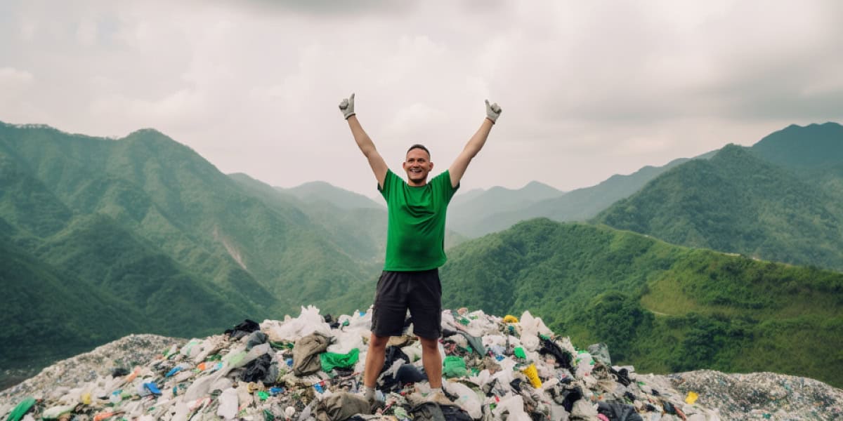 Man on top of a rubbish pile