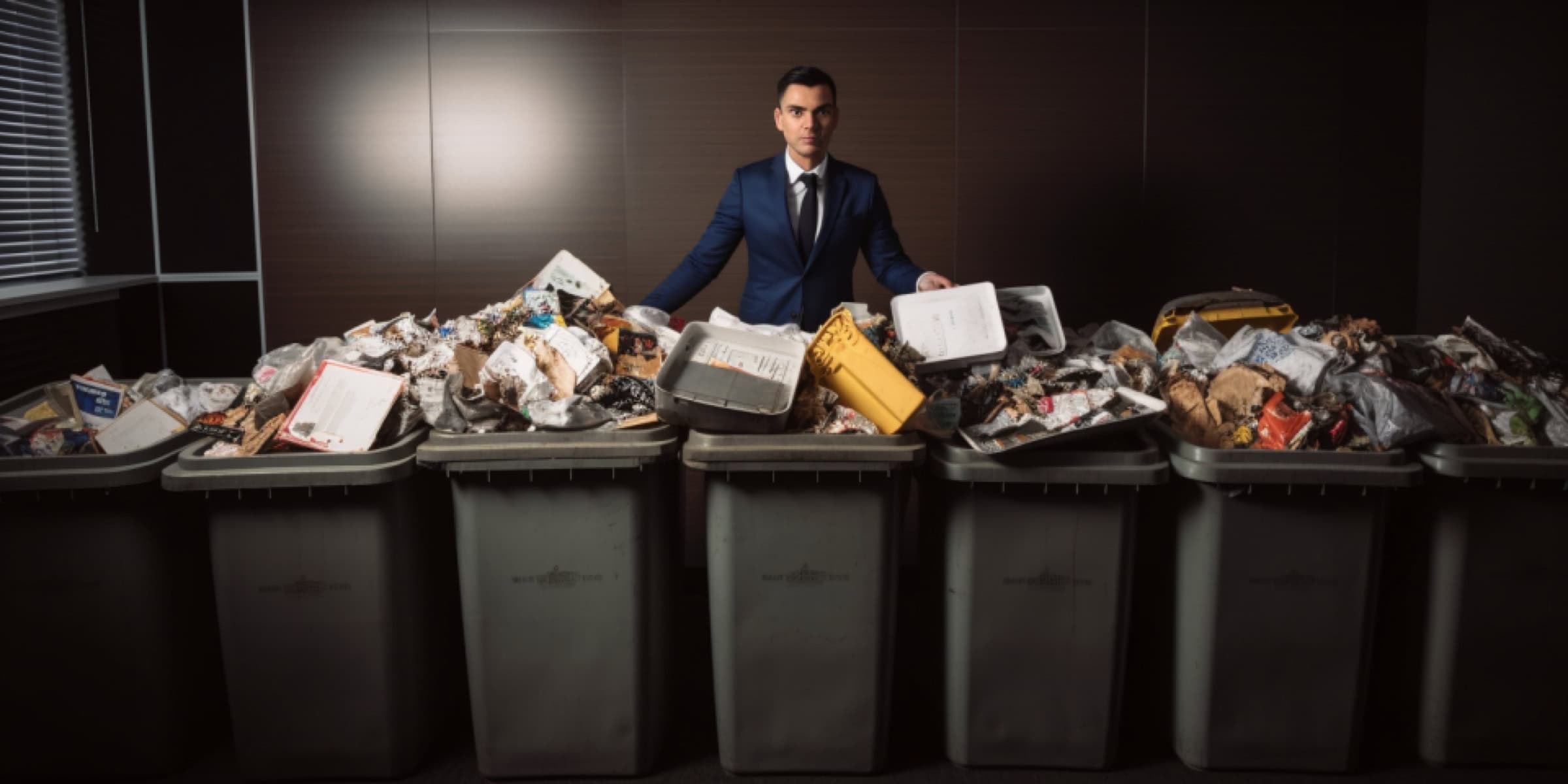 business man stood behind waste