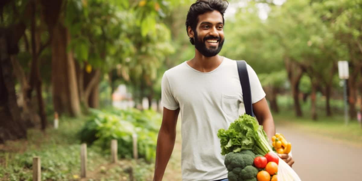 man with bags of produce