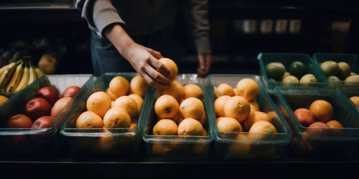 picking up an orange