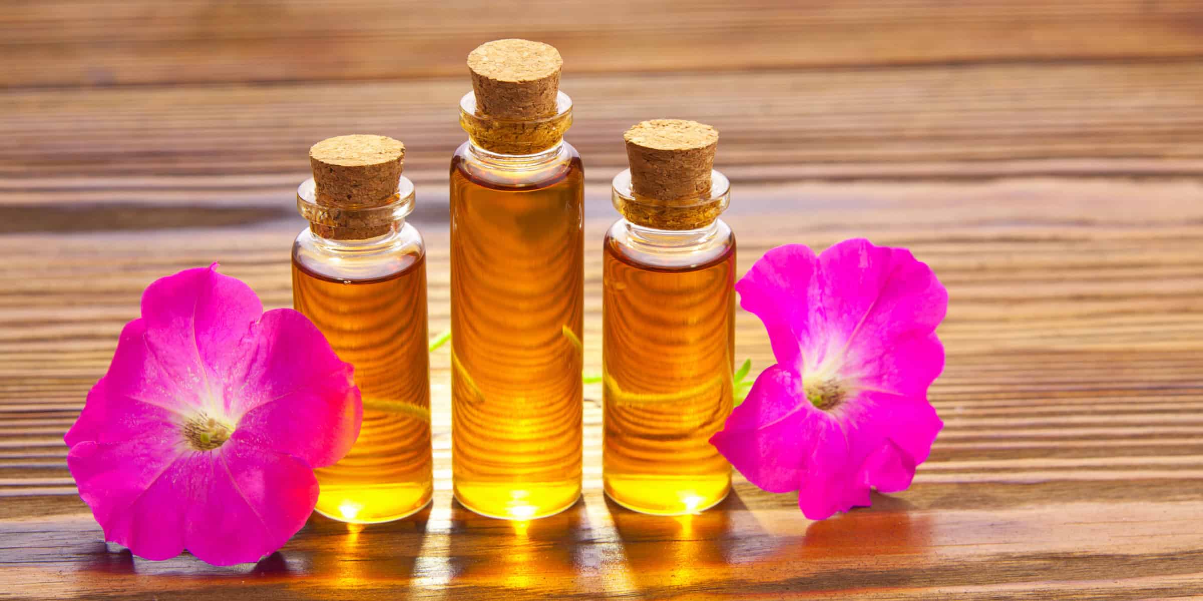 Essential Oils and pink flowers