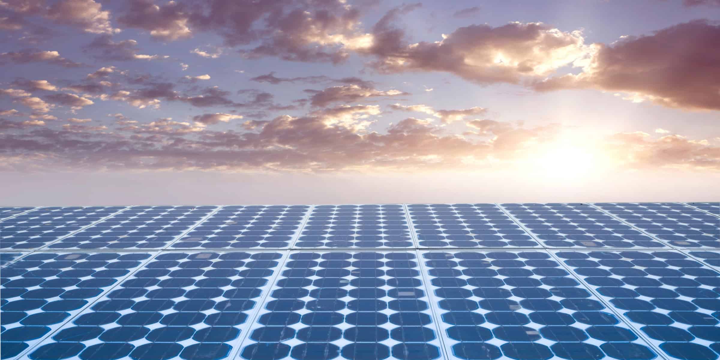 solar panel with low sun in sky