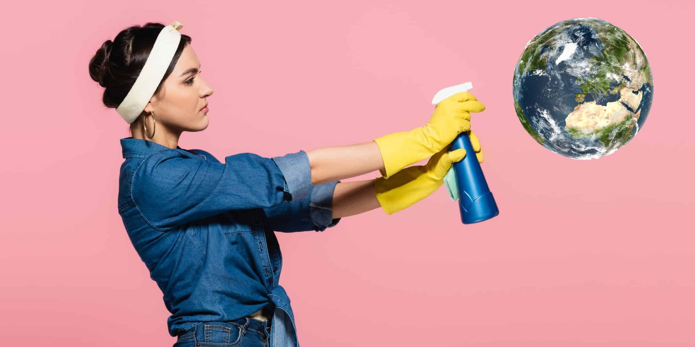 woman spraying the earth