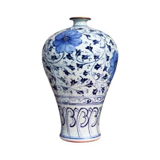 Traditional blue and white ceramic vase with floral patterns, perfect for eco-friendly home decor and sustainable interior design.
