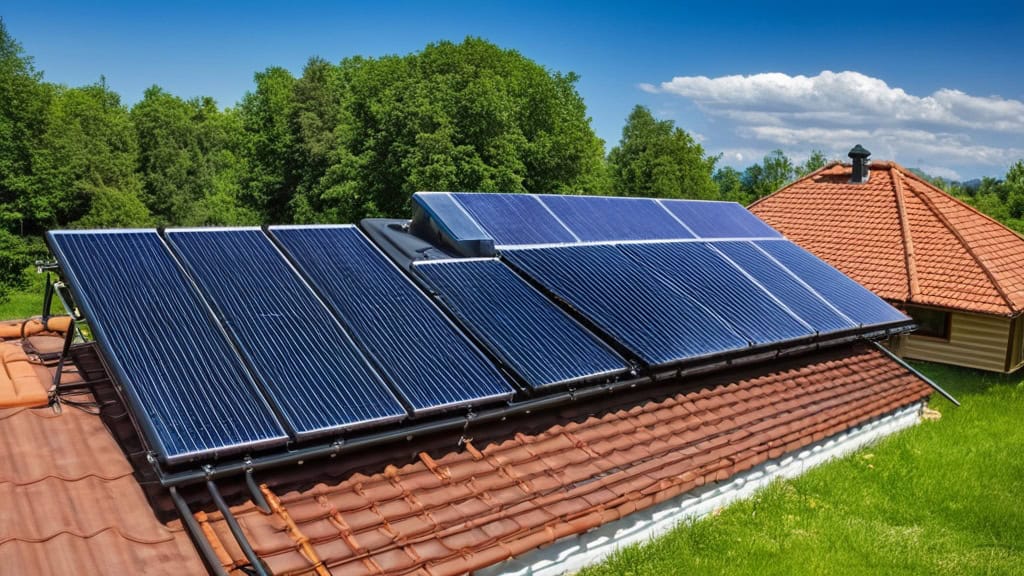 Solar panel system installed on a residential roof for sustainable energy generation.