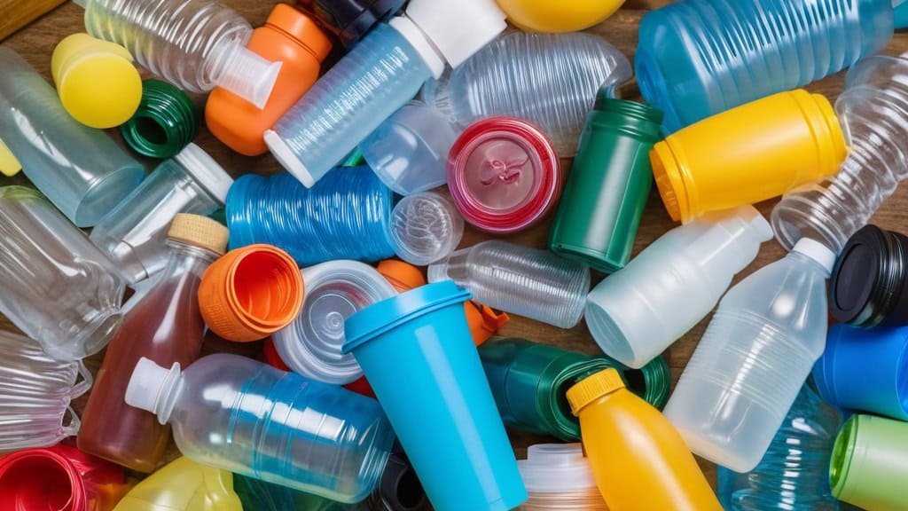Assorted reusable plastic bottles and containers for eco-friendly home use, promoting sustainability and waste reduction.